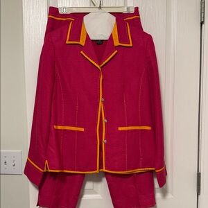 Parisian Signature Pink and Orange Blazer Suit with matching capri pants.